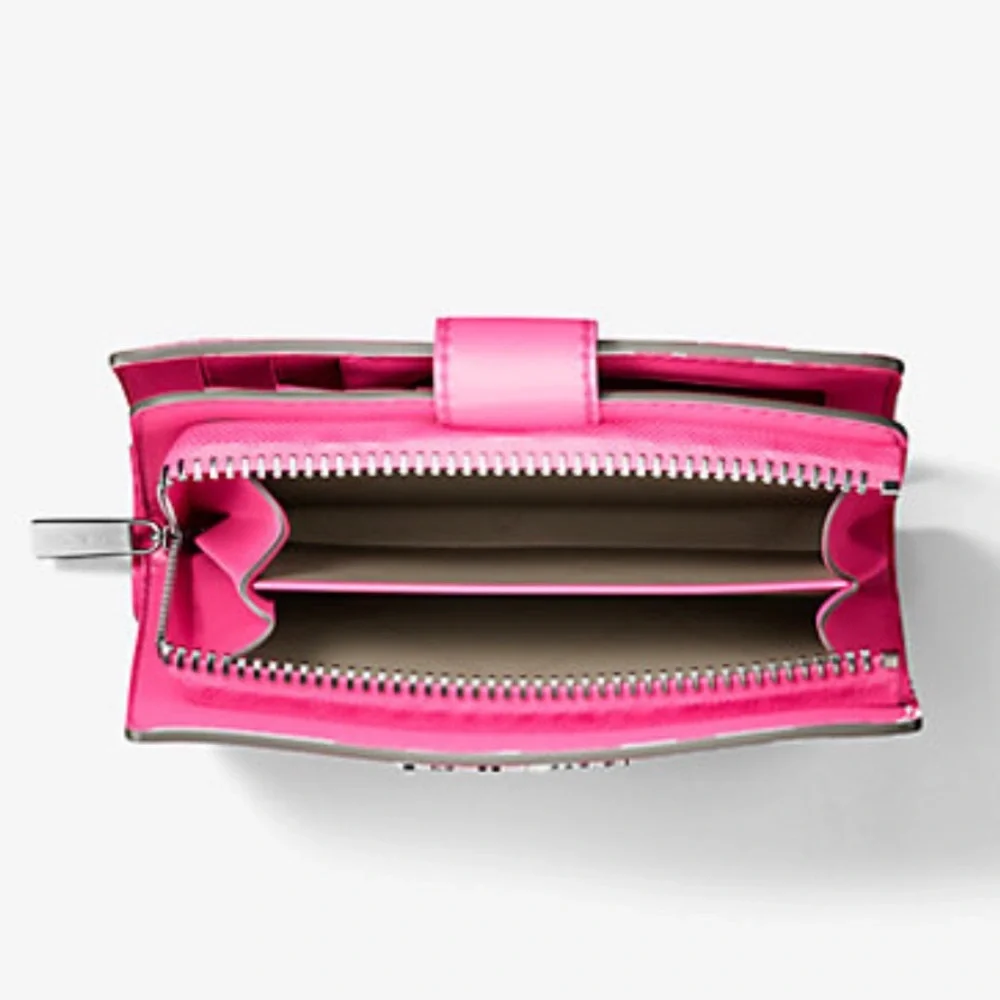 Michael Kors Jet Set Medium Floral Print Bi-Fold Wallet Dragonfruit NWT